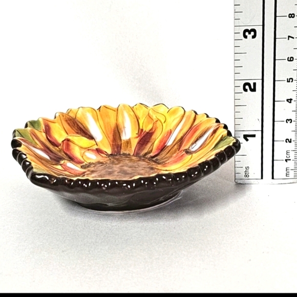 4 Clay Art Tuscan Yellow Sunflower Hand Painted Small Dipping Snack Plates - Picture 4 of 9